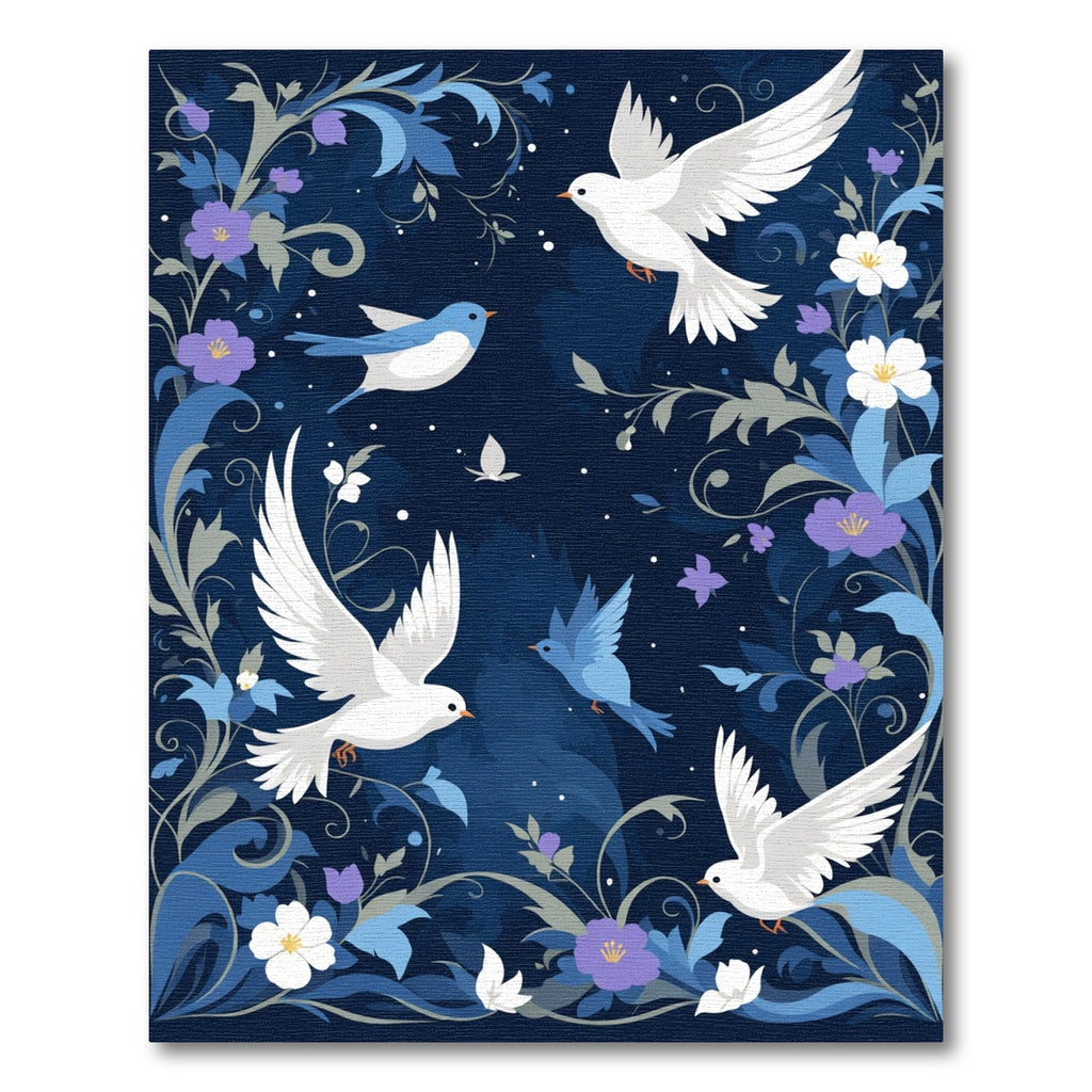 Midnight Blue Dove Floral Whimsy Rug
