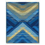 Geometric Blue Gold Chevron Rug