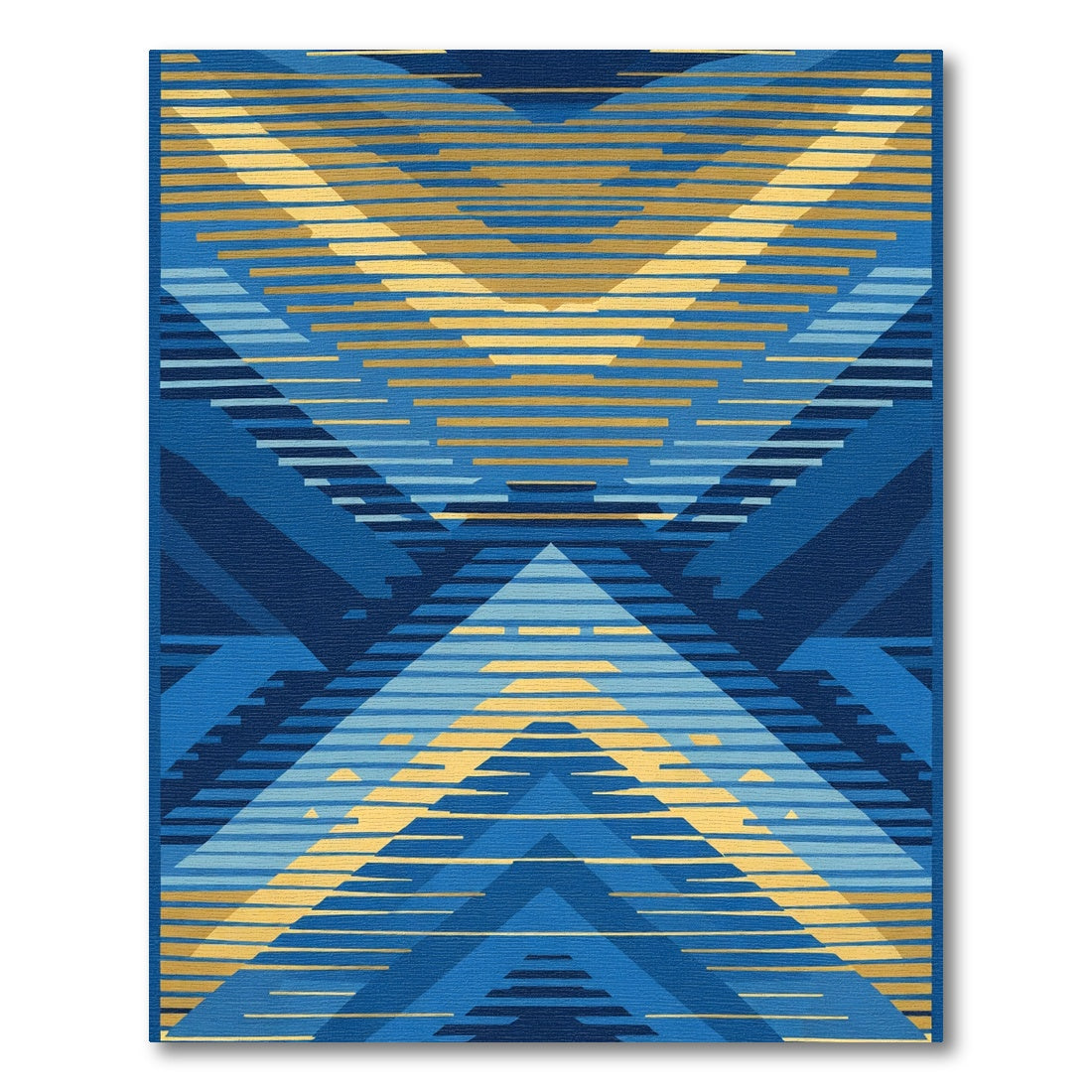 Geometric Blue Gold Chevron Rug