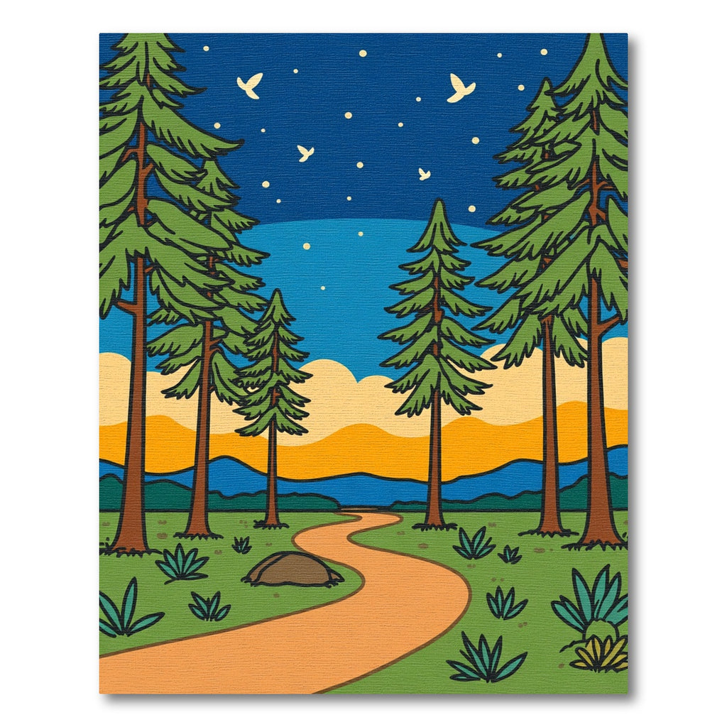 Forest Path Serene Starry Night Landscape Rug