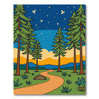 Forest Path Serene Starry Night Landscape Rug