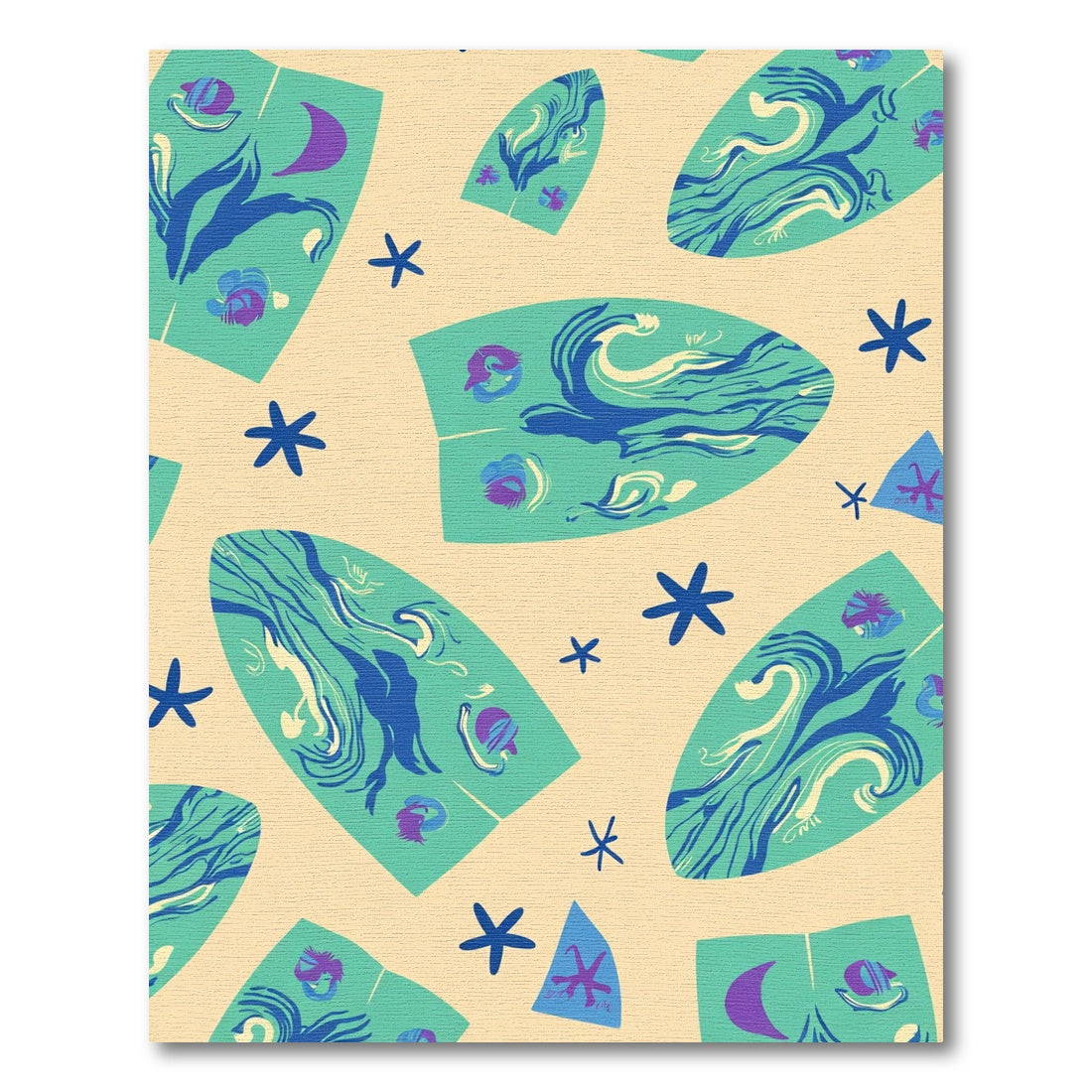Teal Aqua Marine Surfboard Abstract Rug
