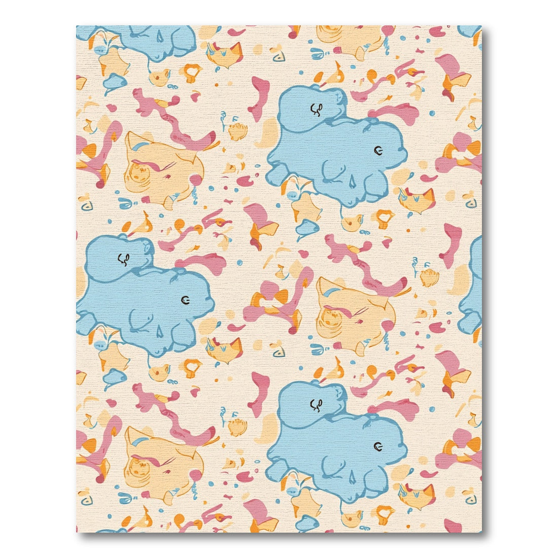 Whimsical blue cat shapes with abstract splashes Rug