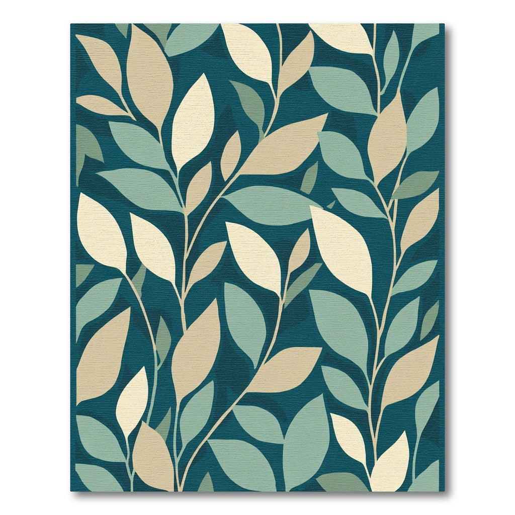 Teal Botanical Leaf Branch Rug
