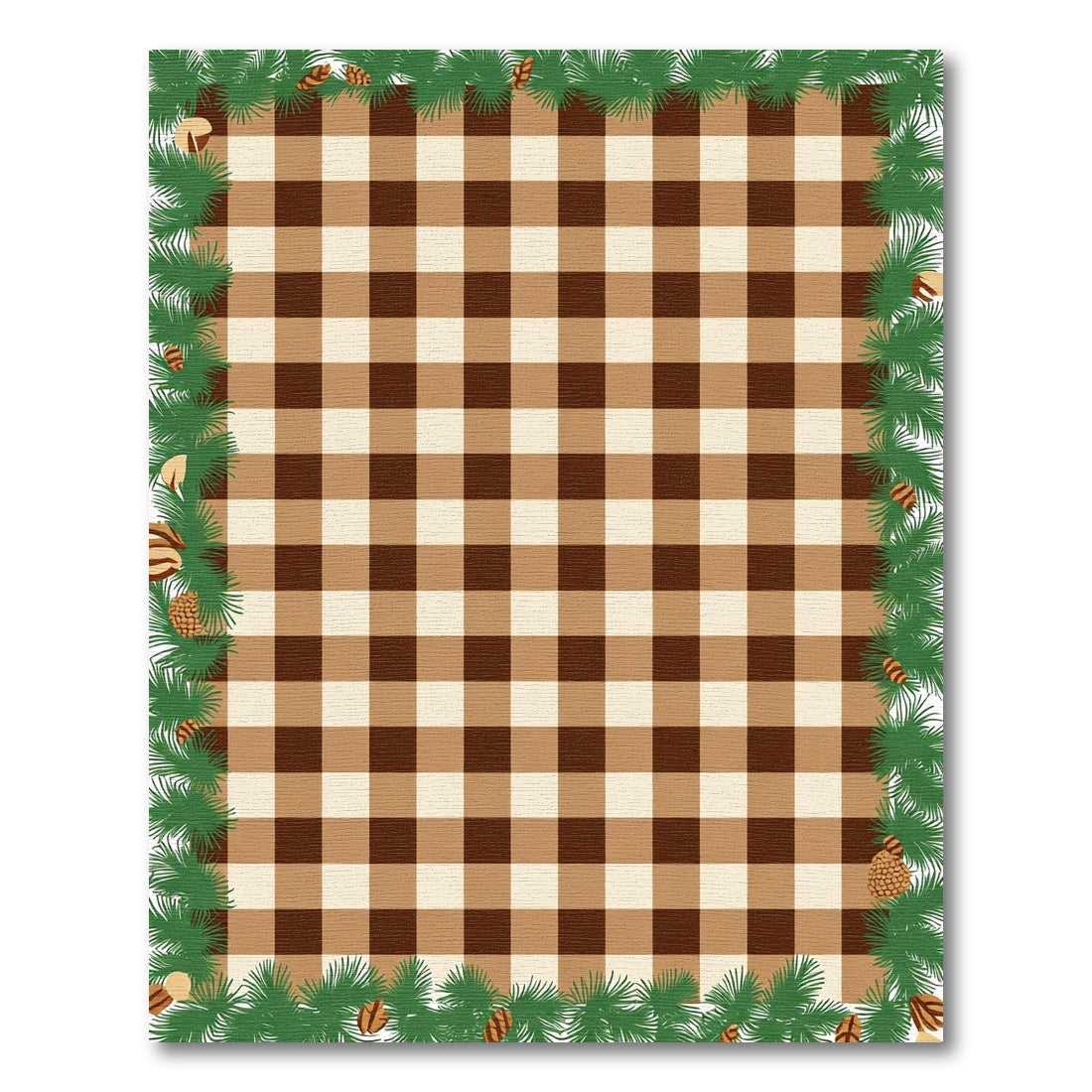 Brown Tan Plaid Gingham Pinecone Border Rug