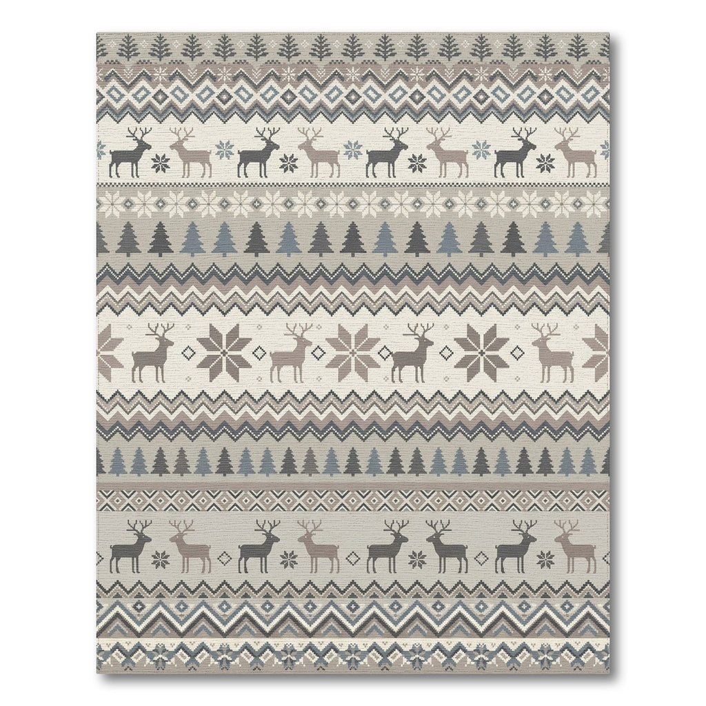 Cozy Nordic Reindeer Forest Stripes Rug