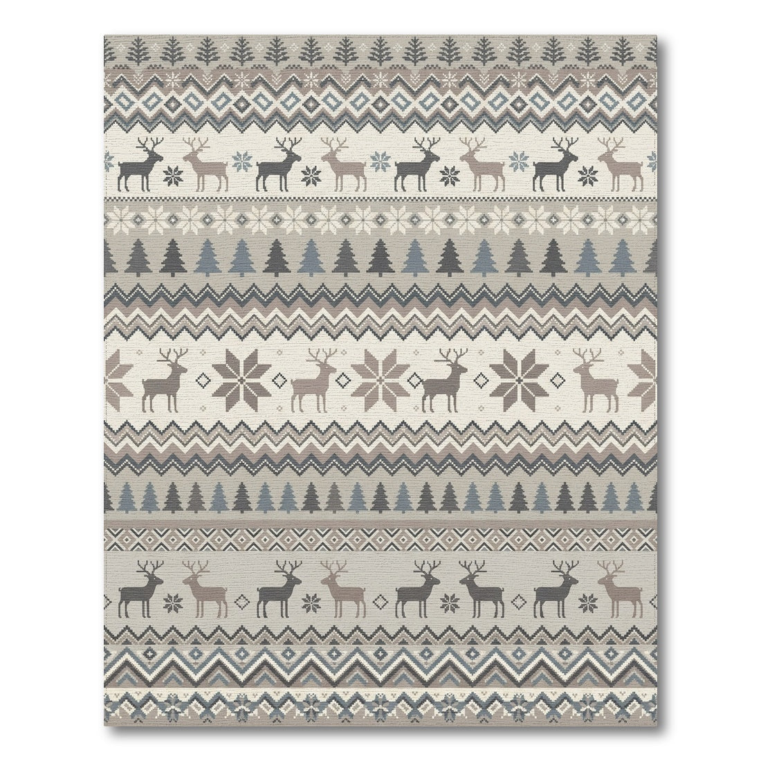 Cozy Nordic Reindeer Forest Stripes Rug