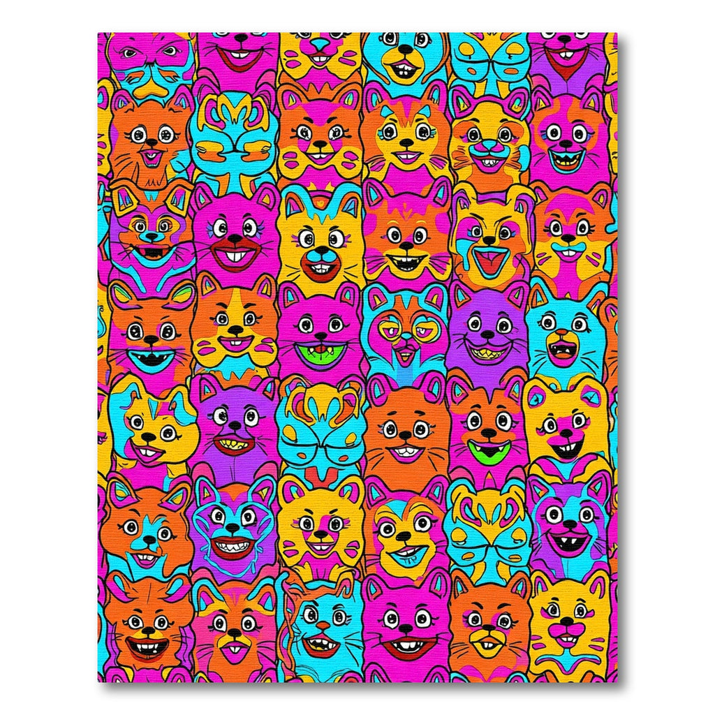Vibrant Psychedelic Cat Collage Rug