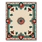 Crimson Teal Bordered Medallion Rug