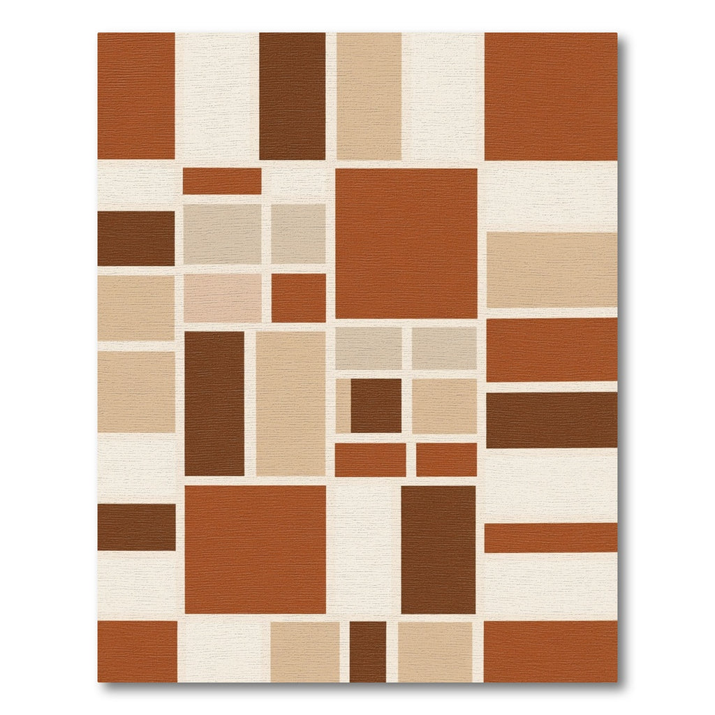 Terracotta Brown Cream Geometric Rectangles Rug