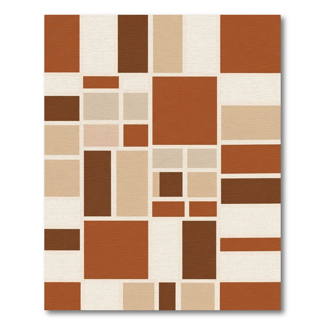 Terracotta Brown Cream Geometric Rectangles Rug