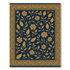 Navy Gold Floral Vine Border Rug