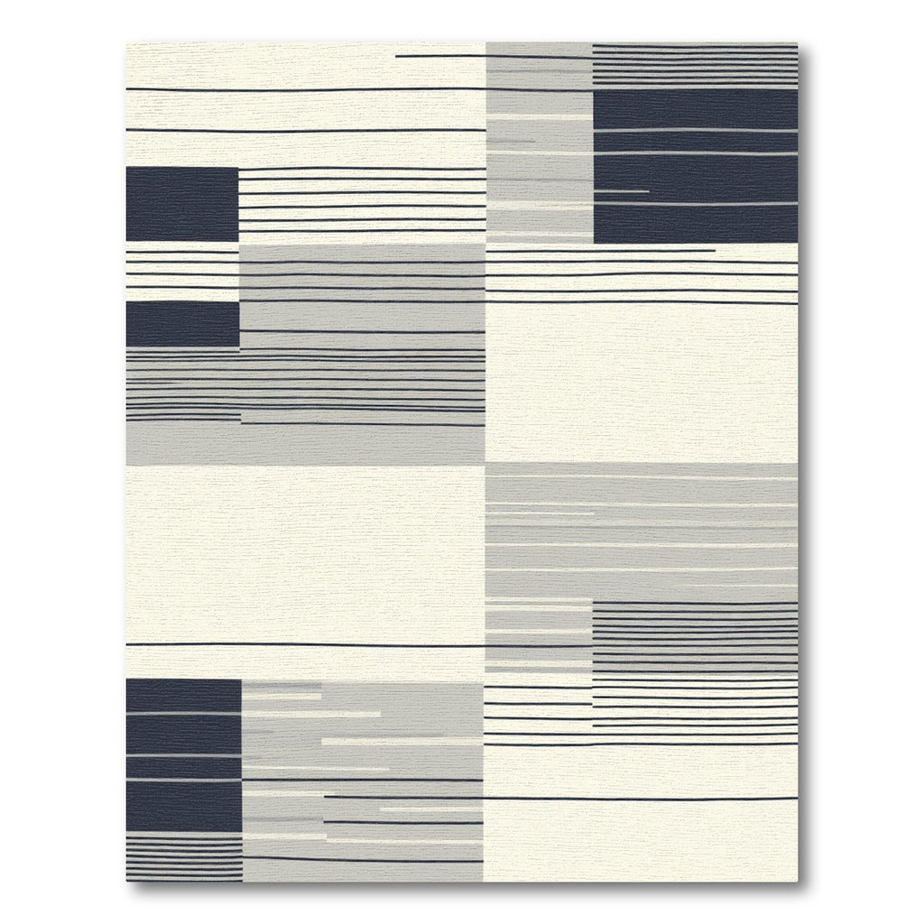 Deep Blue Gray White Geometric Lines Rug