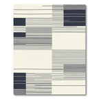 Deep Blue Gray White Geometric Lines Rug