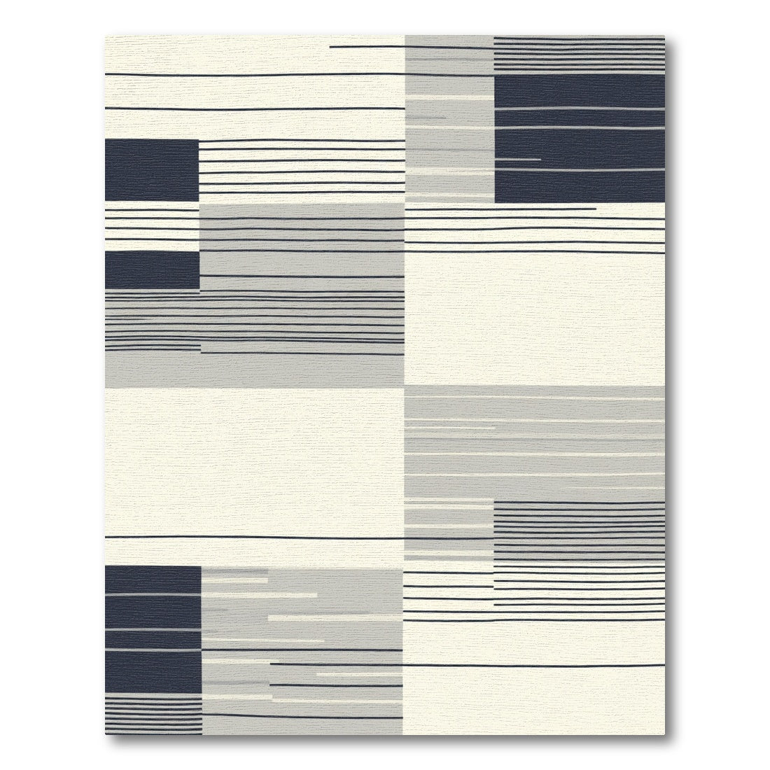 Deep Blue Gray White Geometric Lines Rug