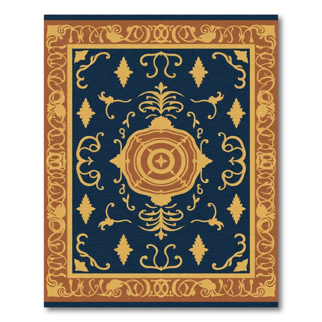 Navy Golden Classic Medallion Frame Rug