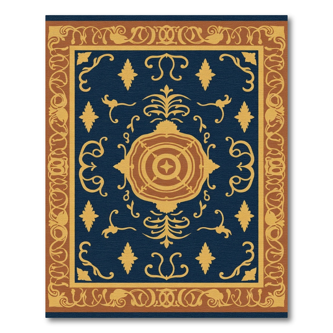 Navy Golden Classic Medallion Frame Rug