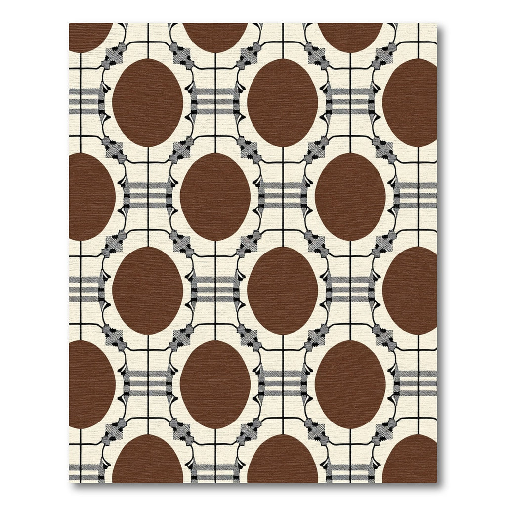 Brown Circles with Cream Plaid Grid Rug