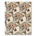 Whimsical Brown Blue Mushroom Folk Art Rug
