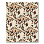 Whimsical Brown Blue Mushroom Folk Art Rug