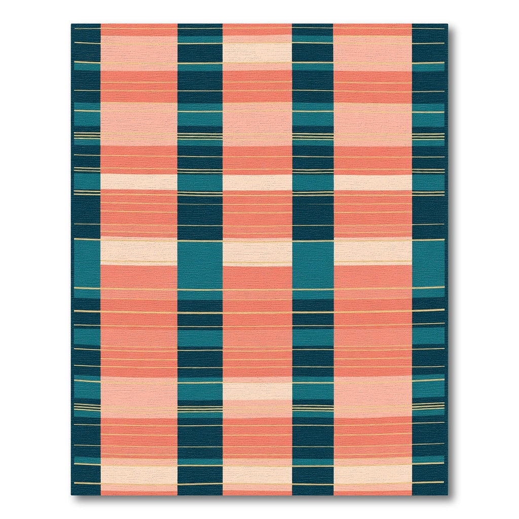 Coral Teal Gold Stripe Arrangement Rug