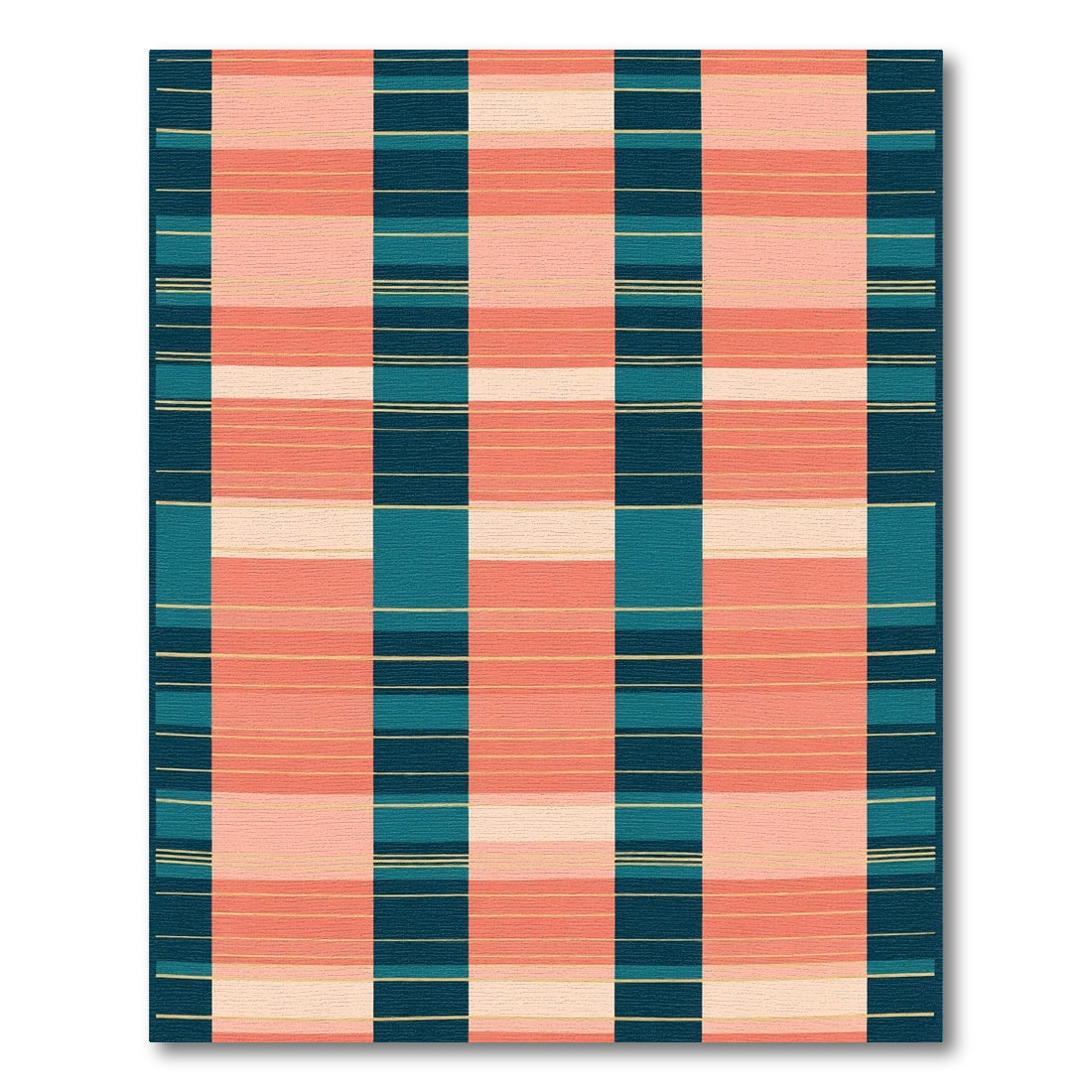 Coral Teal Gold Stripe Arrangement Rug