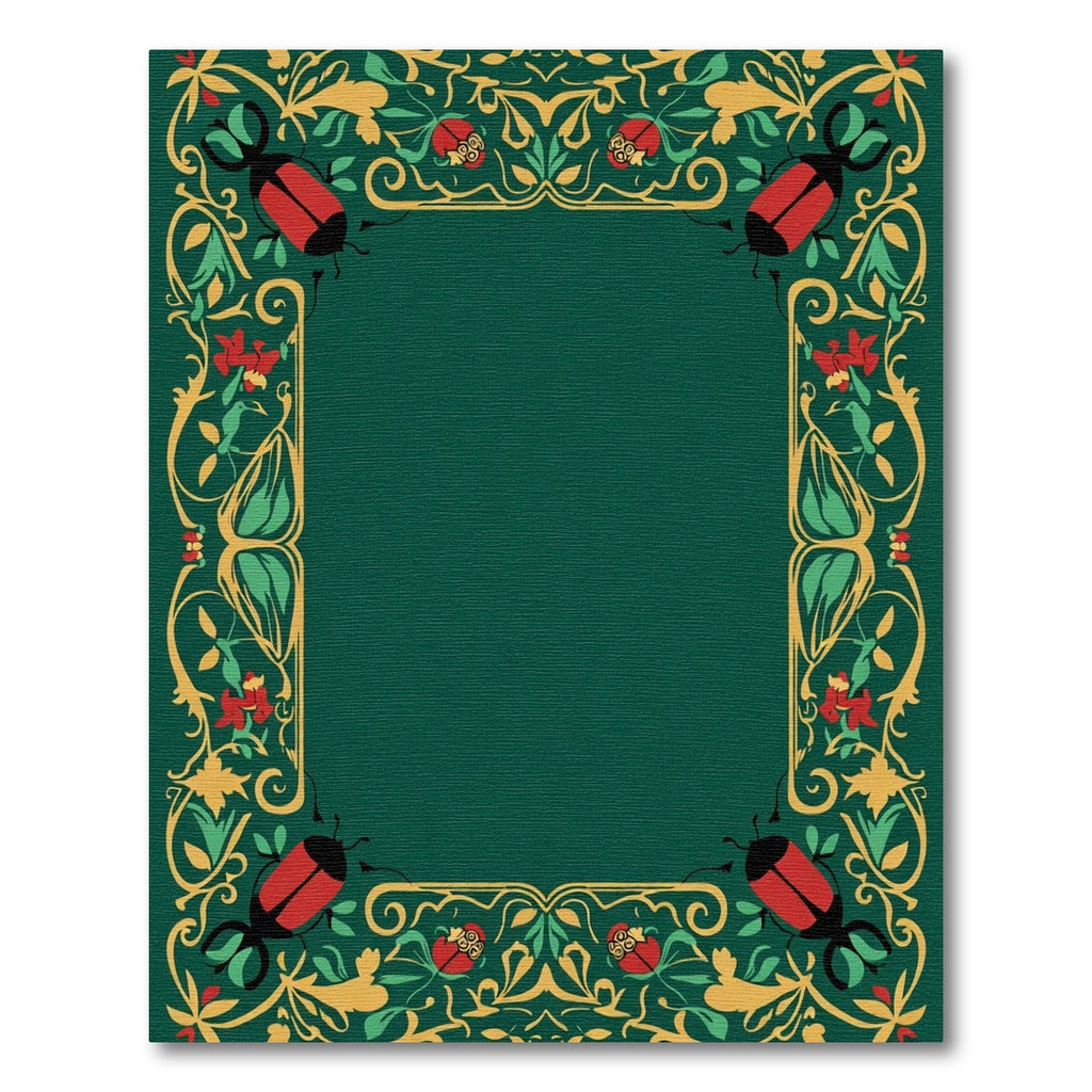 Red Beetle Golden Floral Border Rug