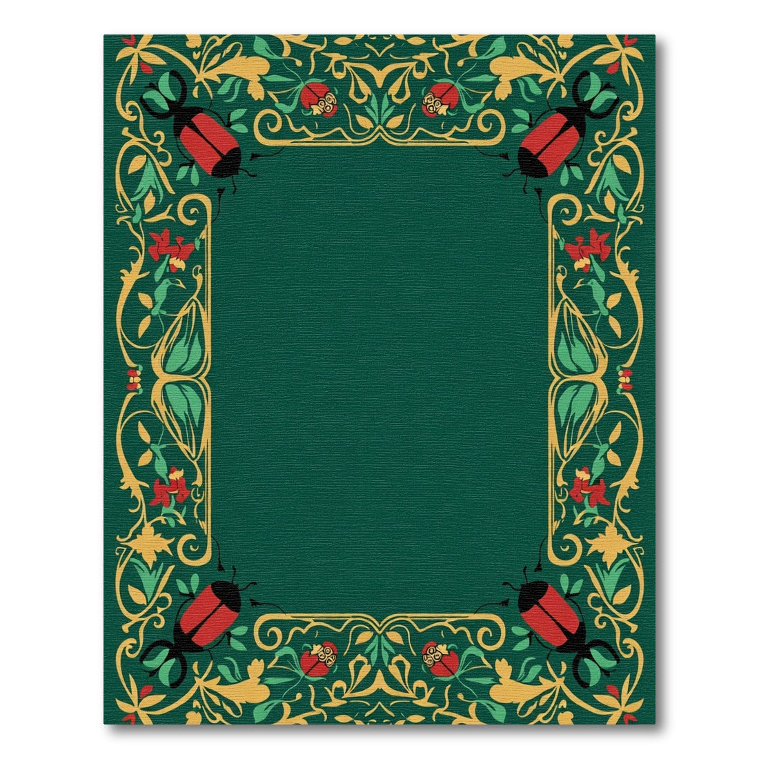 Red Beetle Golden Floral Border Rug