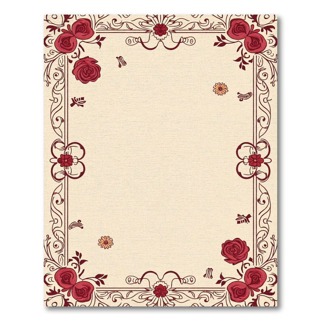 Crimson Red Floral Vine Border Rug