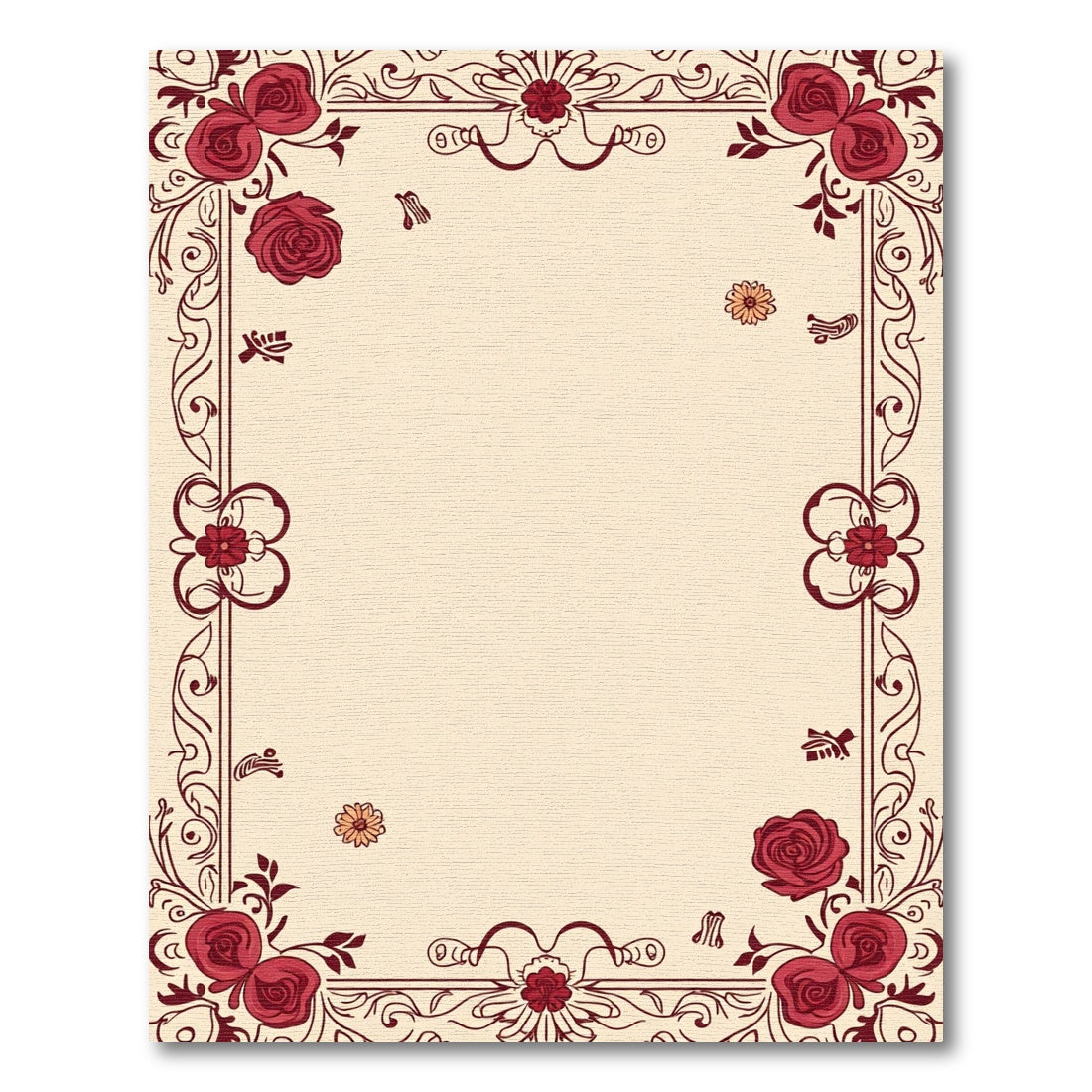 Crimson Red Floral Vine Border Rug