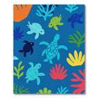 Sea Turtle Coral Reef Playful Aquatic Scene Rug