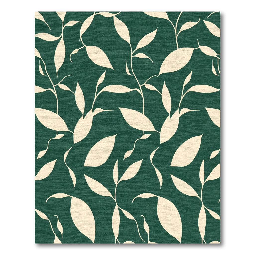 Cream Leafy Vines on Deep Green Background Rug