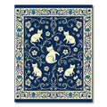 Indigo White Whimsical Cat Floral Border Rug