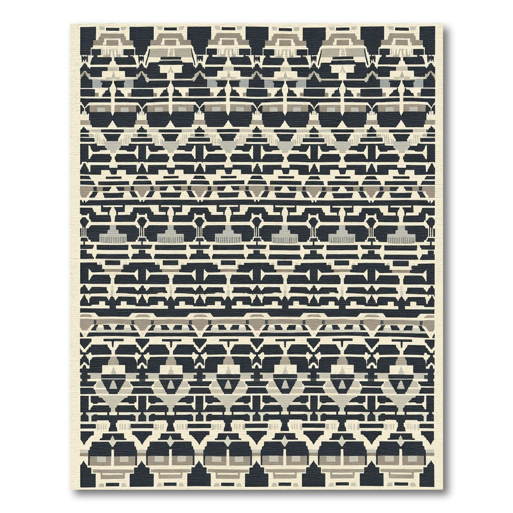 Geometric Abstract Dark Tribal Forms Rug