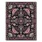 Ornate Pink Black Scroll Medallion Rug