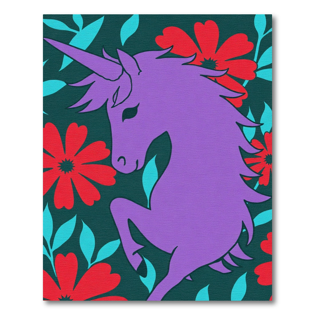 Purple Unicorn Red Floral Swirl Rug