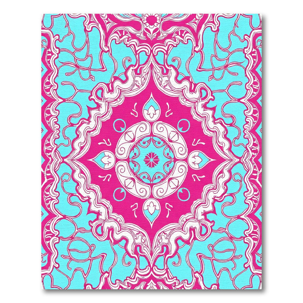 Fuchsia Teal Abstract Floral Medallion Rug