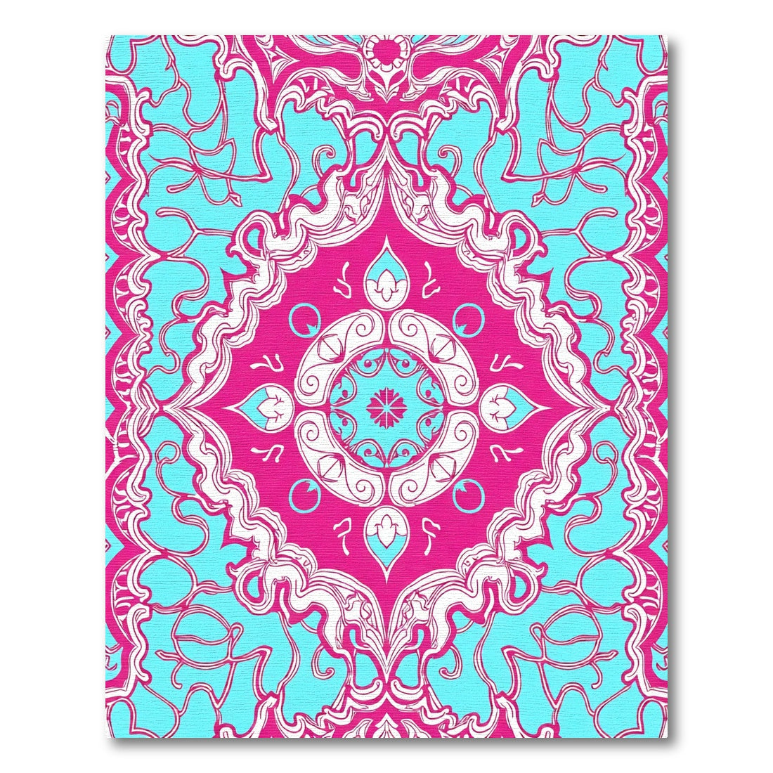 Fuchsia Teal Abstract Floral Medallion Rug