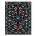 Coral Teal Floral Medallion Black Rug