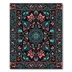 Coral Teal Floral Medallion Black Rug