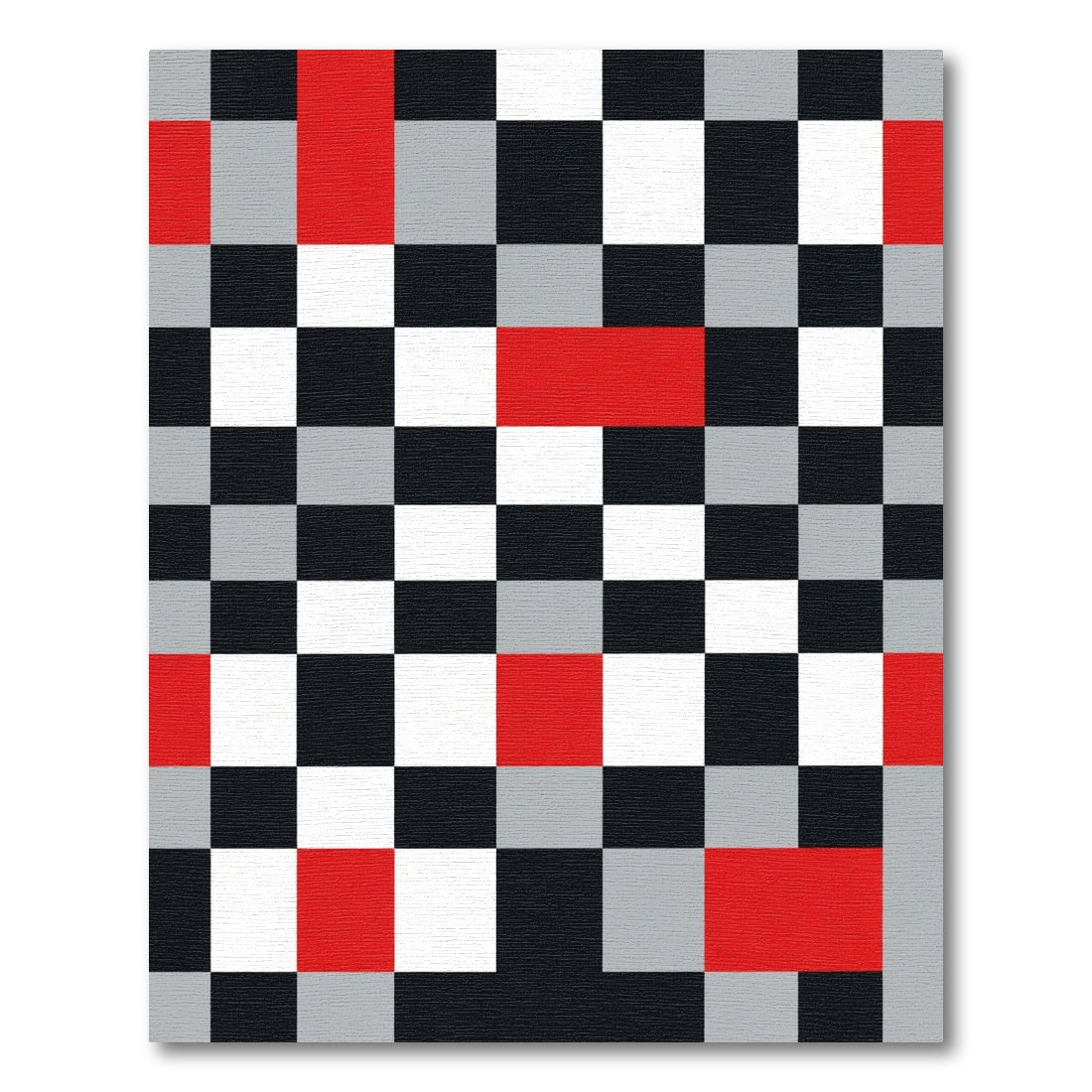 Bold Checkerboard Red Black White Squares Rug