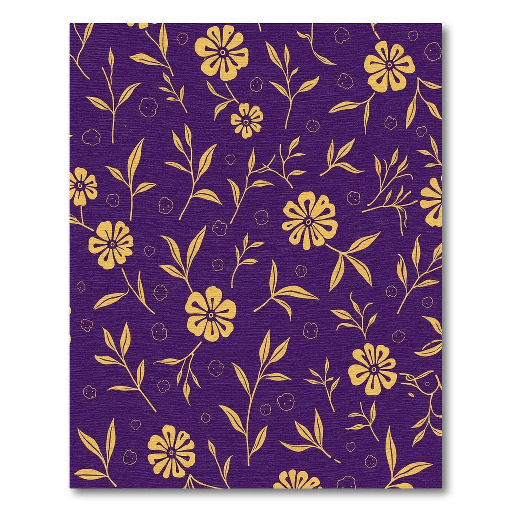 Golden Floral Branches on Purple Rug