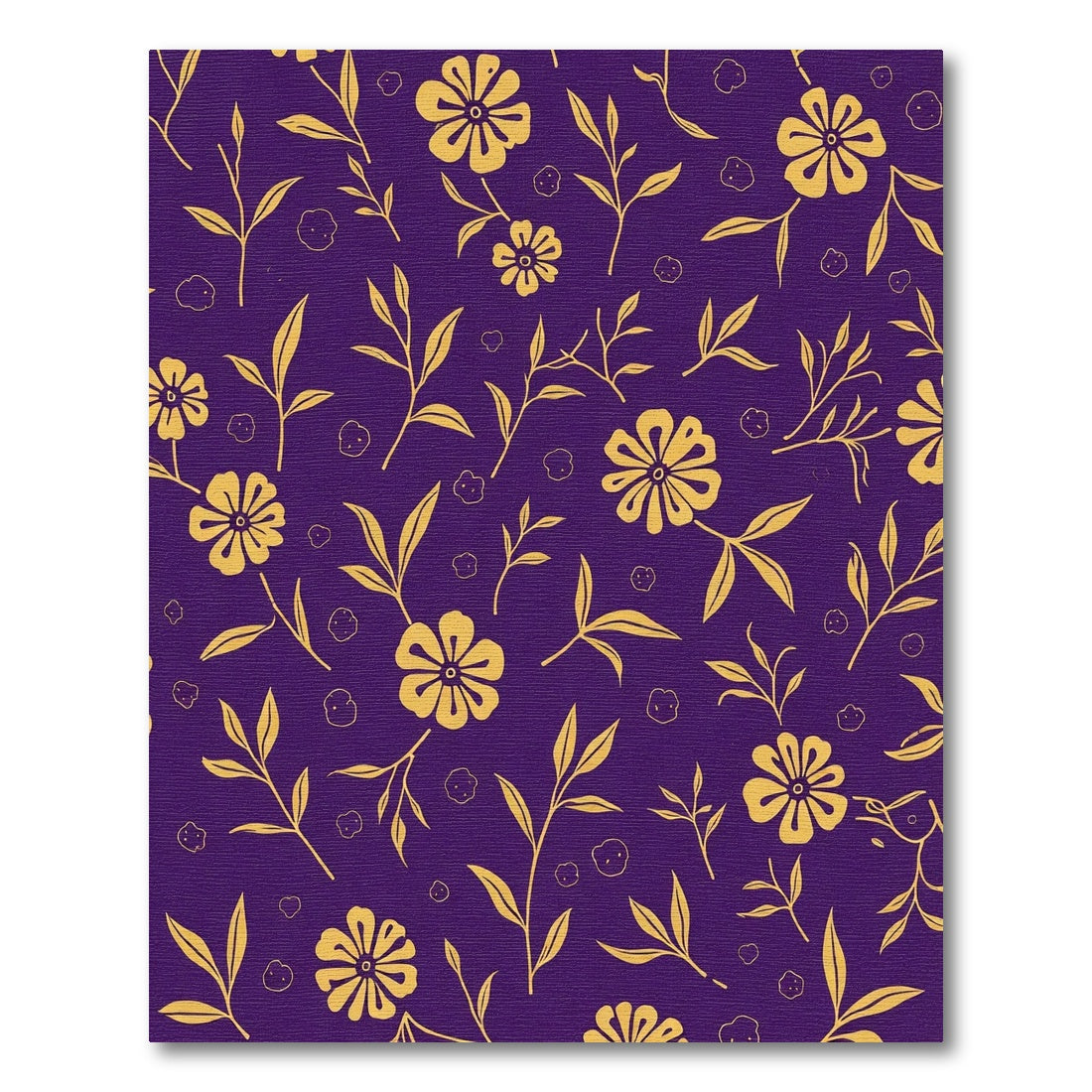 Golden Floral Branches on Purple Rug