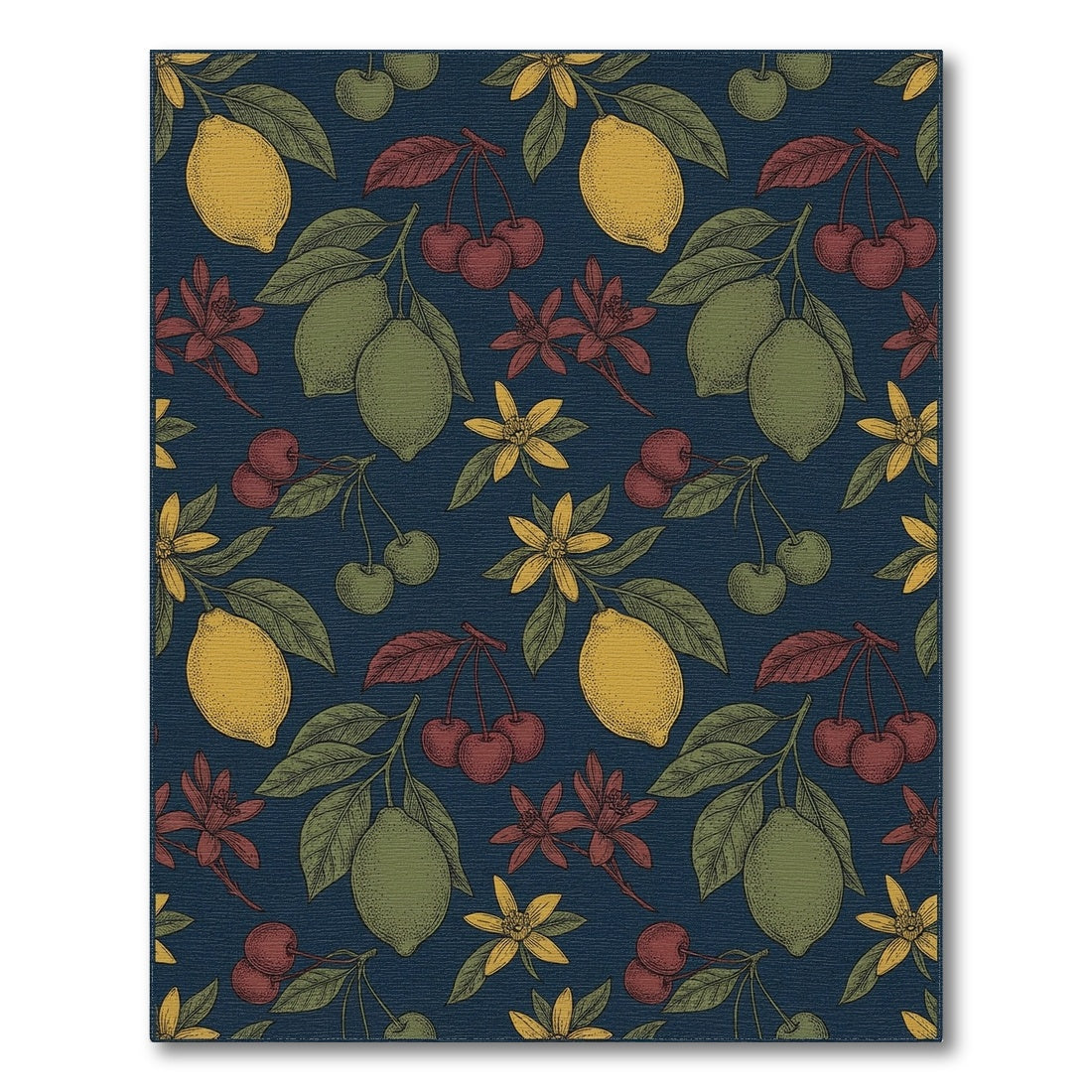Vintage Lemon Cherry Botanical Garden Rug