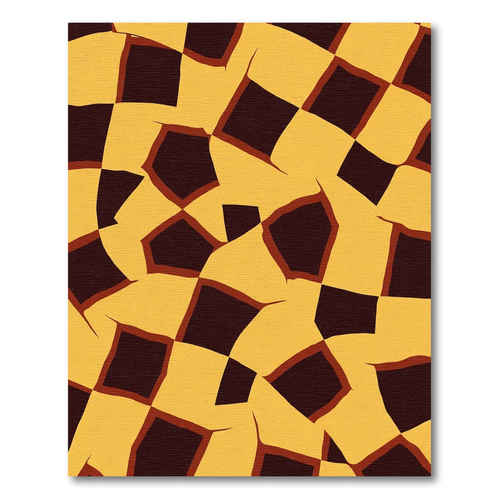 Brown Yellow Jagged Checkerboard Rug