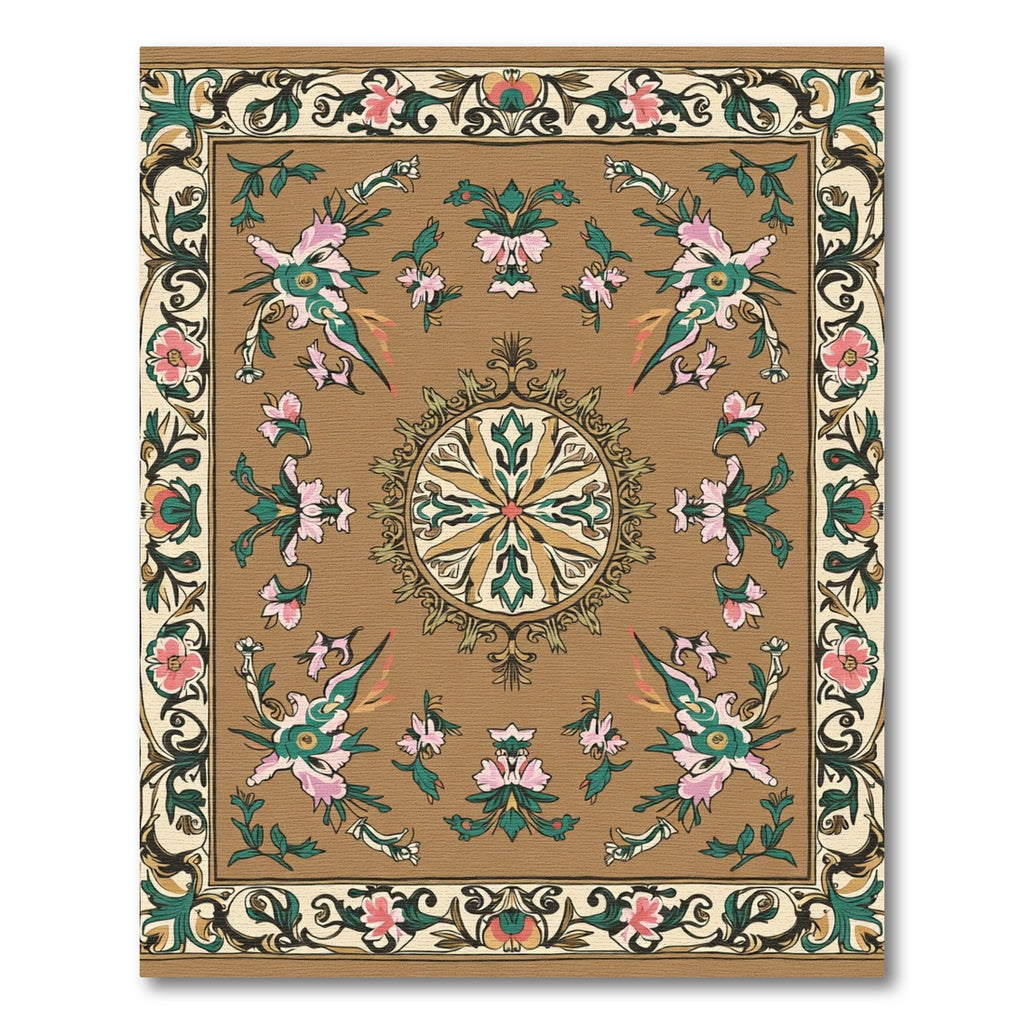 Brown Floral Medallion Intricate Border Rug