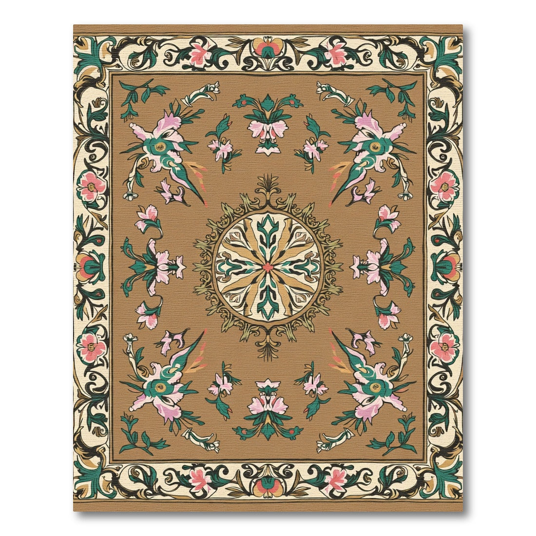 Brown Floral Medallion Intricate Border Rug