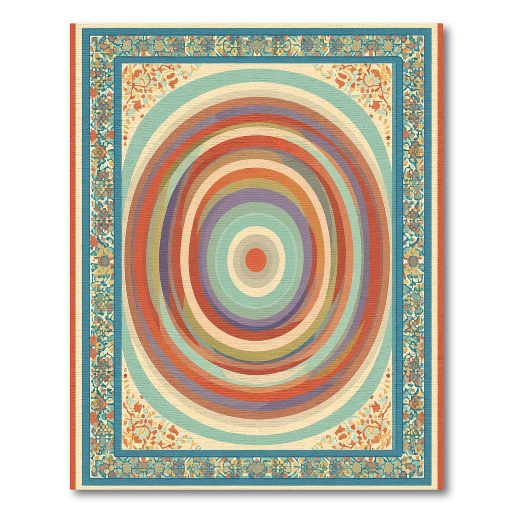 Colorful Concentric Circles Floral Border Rug