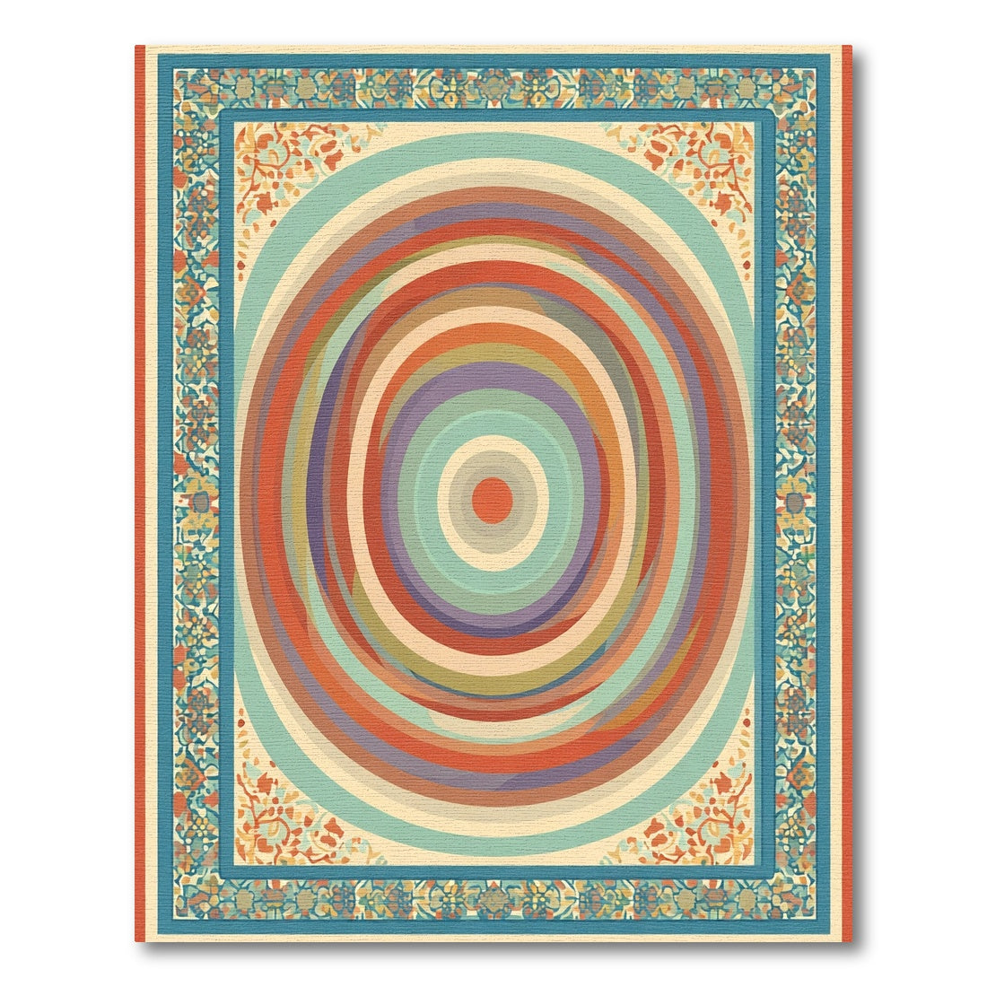 Colorful Concentric Circles Floral Border Rug