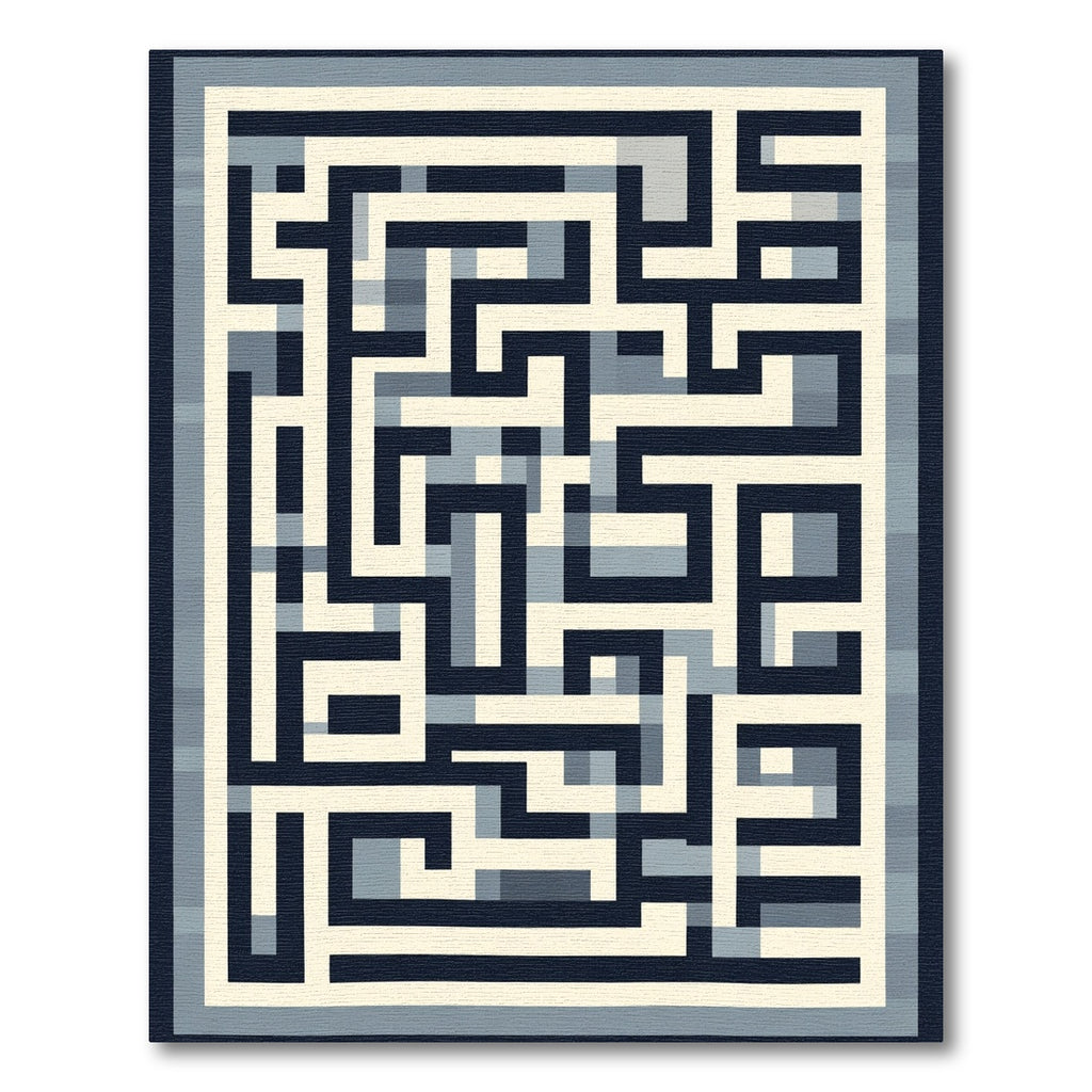 Navy Cream Labyrinth Geometric Artwork Rug